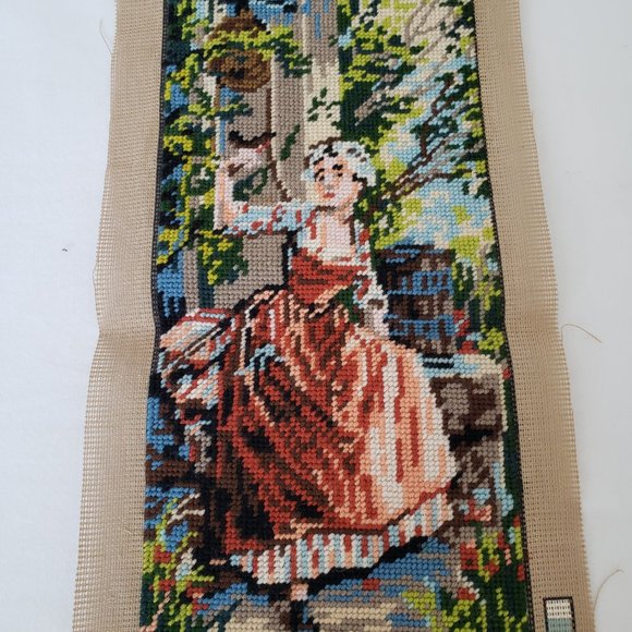 Completed Vintage French Lady Needlepoint Needlework 9x21 Margot De Paris - Picture 2 of 7